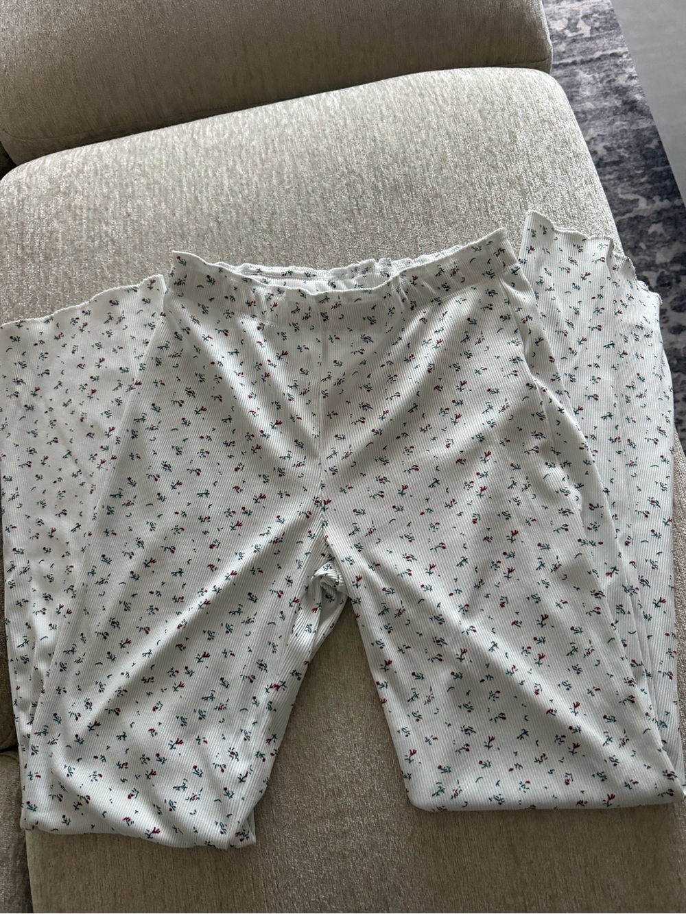 White Floral Ribbed PJ Pants